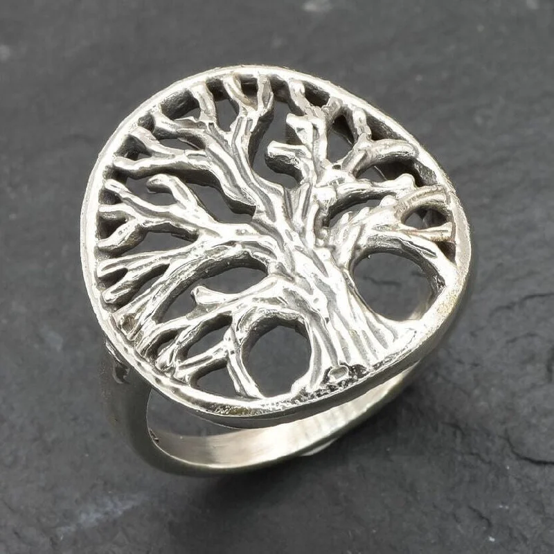 Luxury Wedding Bands for Women-Silver Tree Of Life Ring - Vintage Tree Ring, Silver Statement Ring