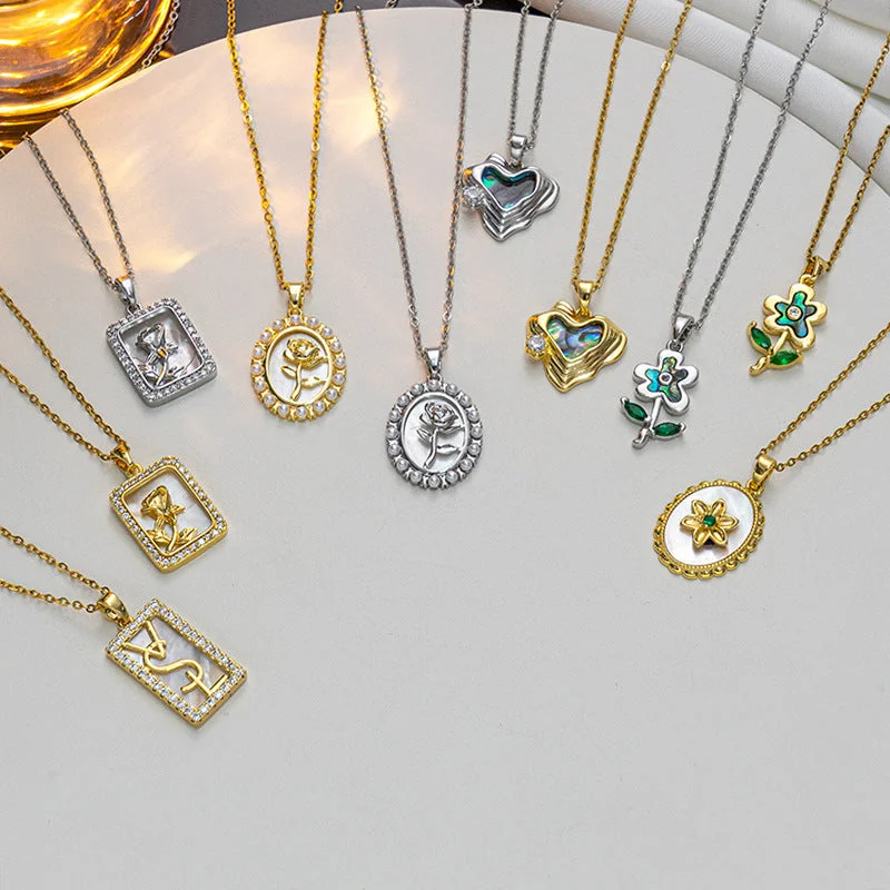 Gemstone Pendant Necklaces-Quadrilateral Geometric Titanium Steel 18K Gold Plated Necklaces