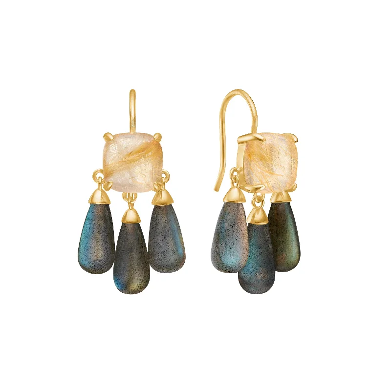 Crystal Dangle Earrings for Women-18K Gold Plated Earrings w. Quartz & Labradorite