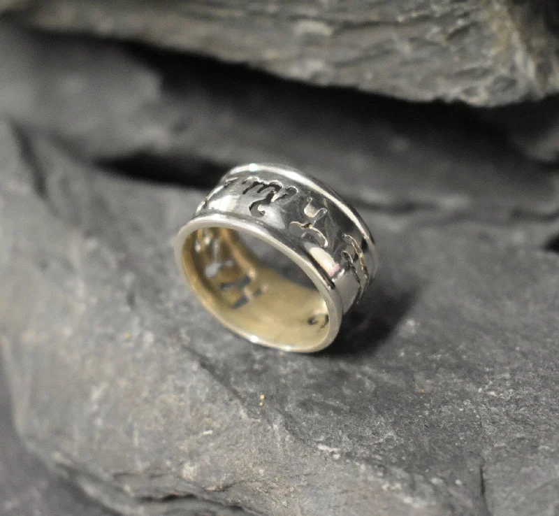 Custom Birthstone Wedding Rings for Him-Silver Zodiac Ring - Silver Wide Band - Astrological Ring