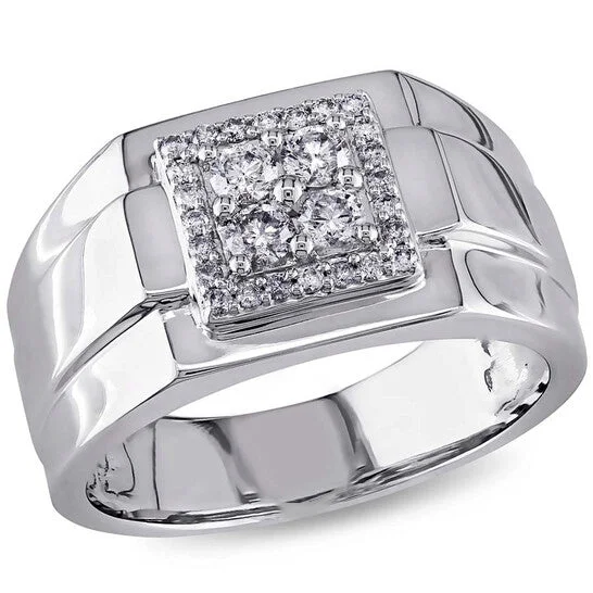 Custom Wedding Rings with Birthstone Inlays-Original Amour White Square 1/2 CT Diamond Men's Ring