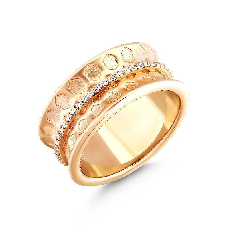 Birthstone Engagement Rings for Men-HONEYCOMB GOLD DIAMOND RING