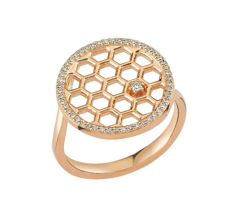 Fashion Engagement Rings for Women-HONEYCOMB GOLD DIAMOND RING