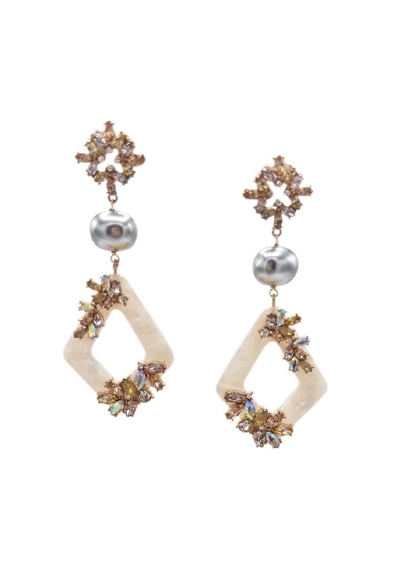 Elegant Gold Earrings-Pearl and Crystal Statement Earrings