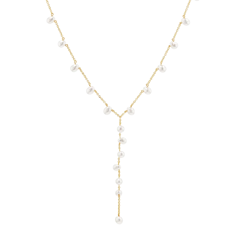 Luxury Gold Necklaces-Pearl Lariat Y Chain Necklace