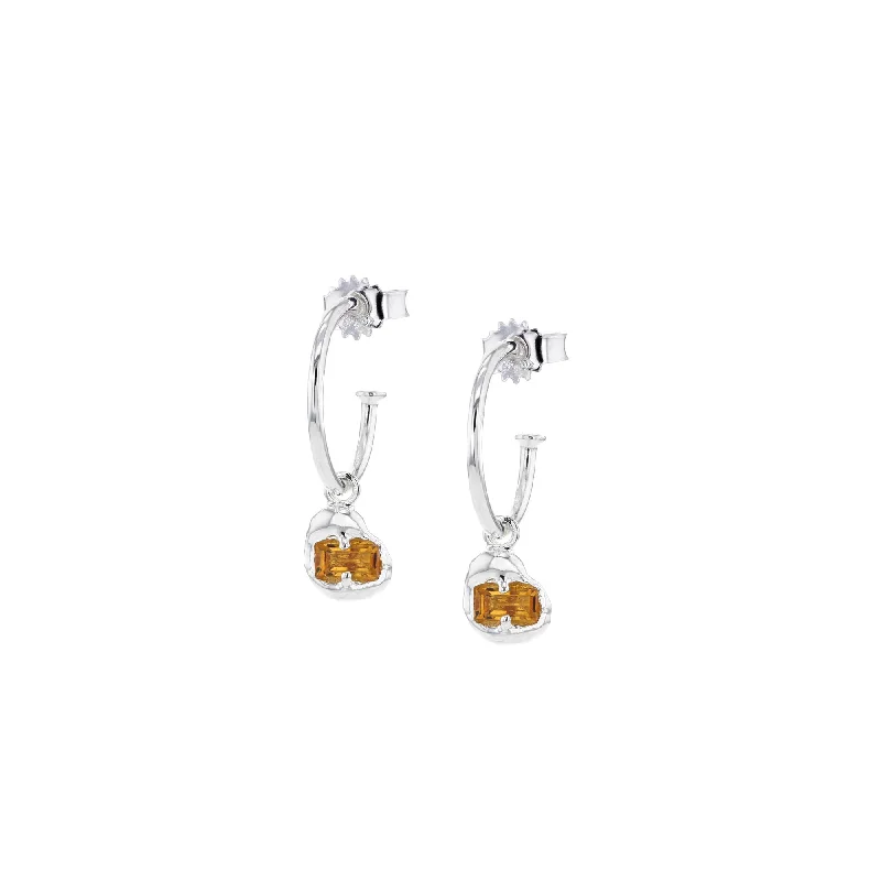 Personalized Gold Earrings-Joined Silver Earrings w. Orange Zirconia