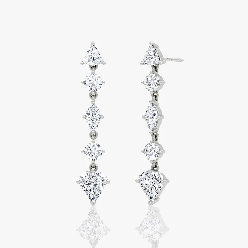 Simple Drop Stud Earrings-Mixed Shape Pavé Dangle 14K White Gold Earrings w. 3.0ct Lab-Grown Diamonds