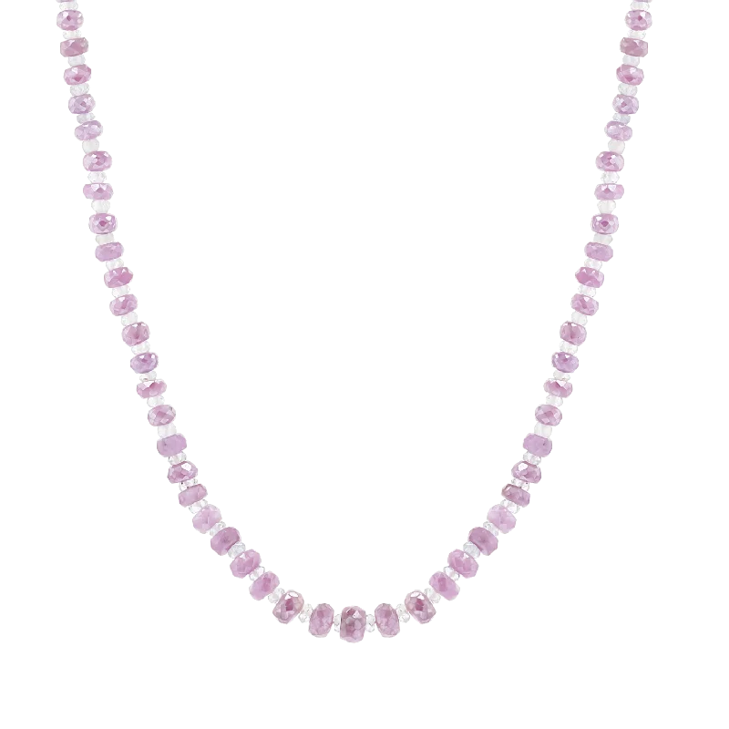 Sapphire Necklaces-Pink Sapphire & Aquamarine Beaded Strand Necklace