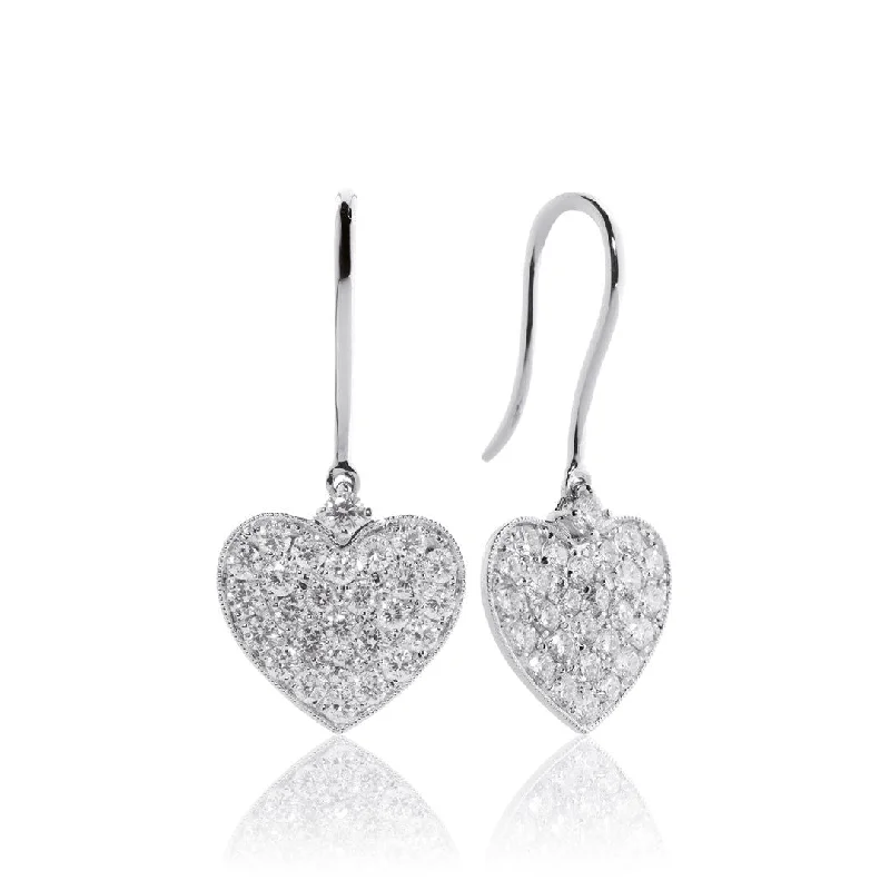 Trendy Drop Earrings for Women-Heart 18K Gold, Rosegold or Whitegold Earrings w. Diamonds