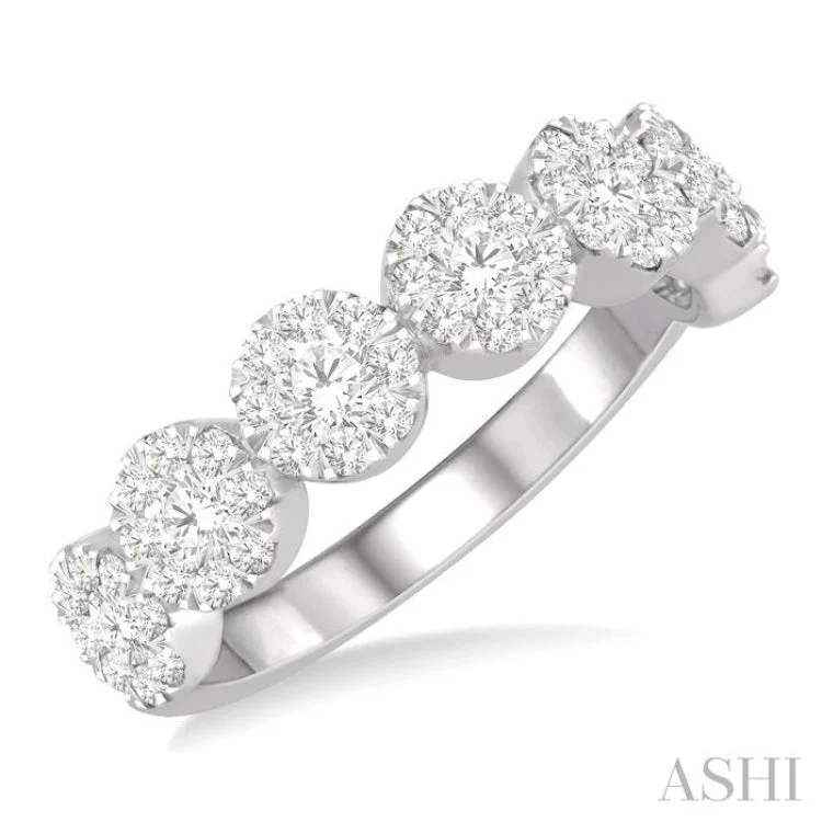 Custom Wedding Ring Bands with Engraving-1 Ctw Jointed Circular Mount Lovebright Diamond Cluster Ring in 14K White Gold