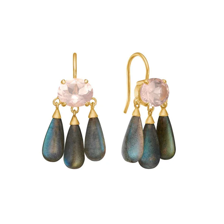 Geometric Gemstone Earrings-Rose 18K Gold Plated Earrings w. Quartz & Labradorite