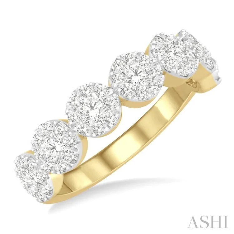 Classic Wedding Rings with Birthstones-1.00 ctw Jointed Circular Mount Lovebright Diamond Cluster Ring in 14K Yellow and White Gold