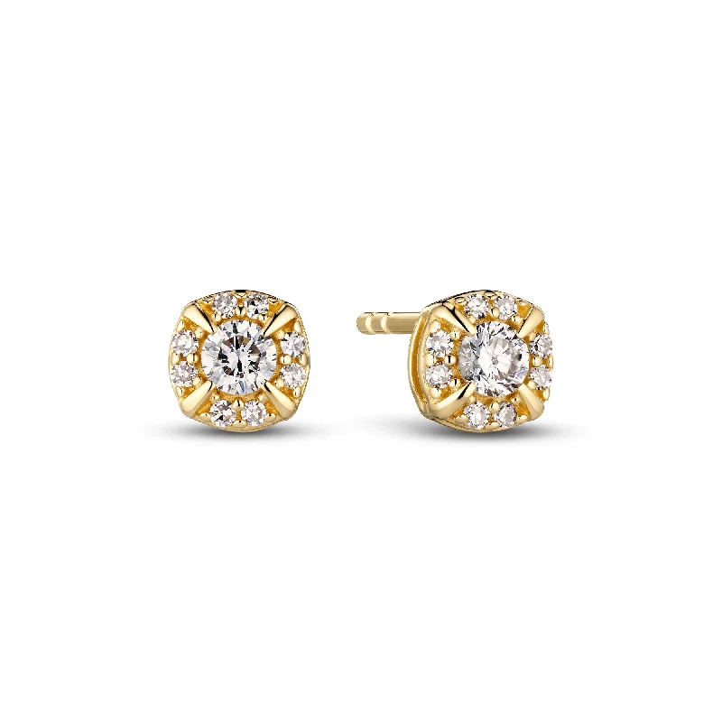 Elegant Crystal Earrings-Rome 14K Gold Studs w. Lab-Grown Diamonds