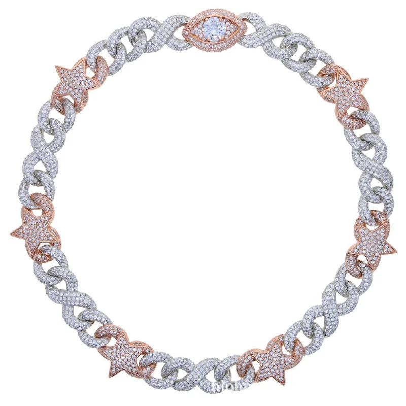 Platinum Rose Gold Two-Tone White Stone 41cm