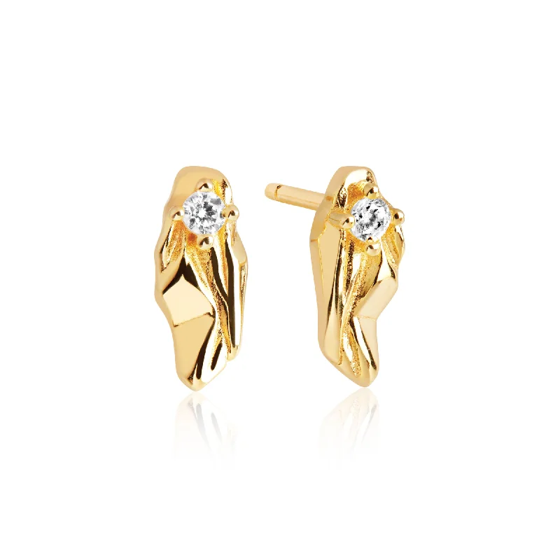 Stylish Drop Earrings for Women-Vulcanello Parvus Gold Plated Earrings w. White Zirconias