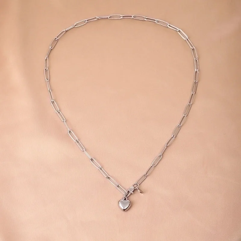 Silver Peach Heart Necklace