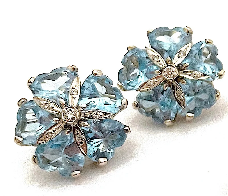 Crystal Gemstone Drop Earrings-18kt White Gold Sand Dollar Earring with Blue Topaz and Diamonds