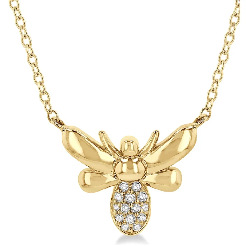 Ruby Necklaces-10k Yellow Gold Diamond Bee Pendant