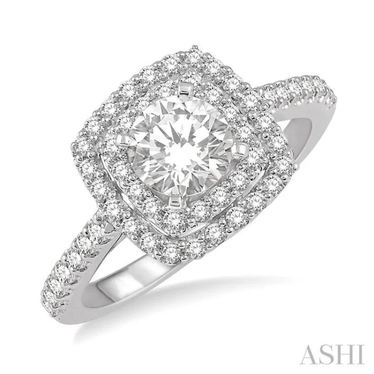 Women’s Custom Engagement Ring Sets-5/8 ct Square Shape Semi-Mount Round Cut Diamond Engagement Ring in 14K White Gold