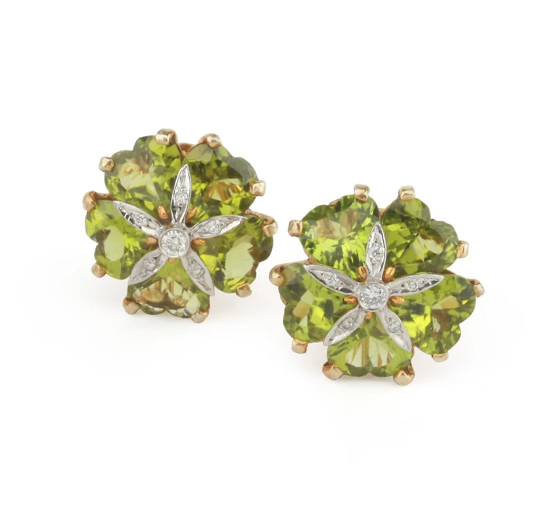 Modern Crystal Drop Earrings-18kt Yellow Gold Sand Dollar Earrings with Peridot and Diamonds