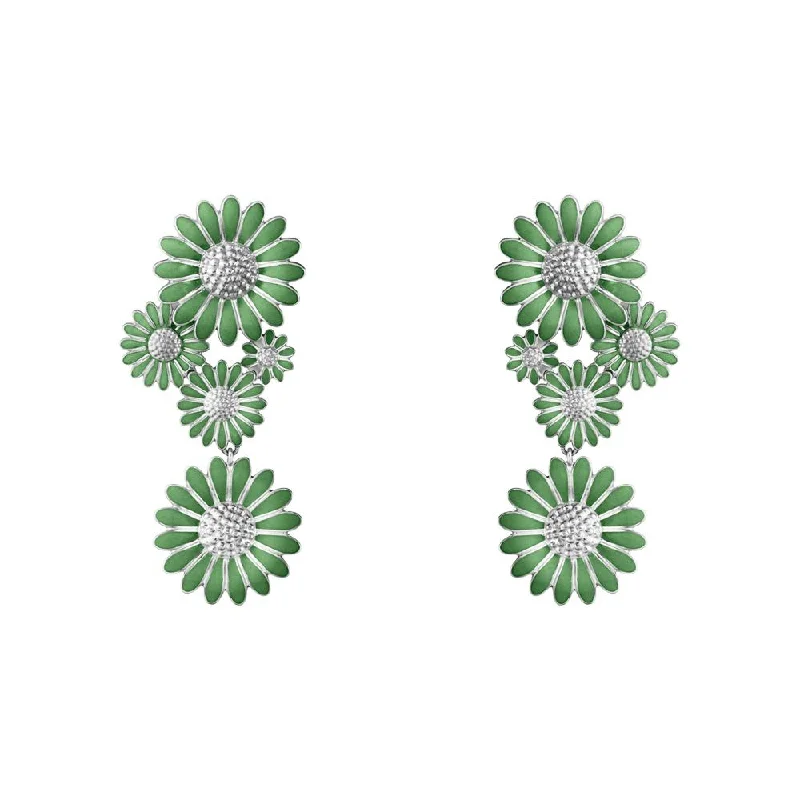 Trendy Gold Earrings-Daisy x Stine Goya Hanging Green Silver Earrings