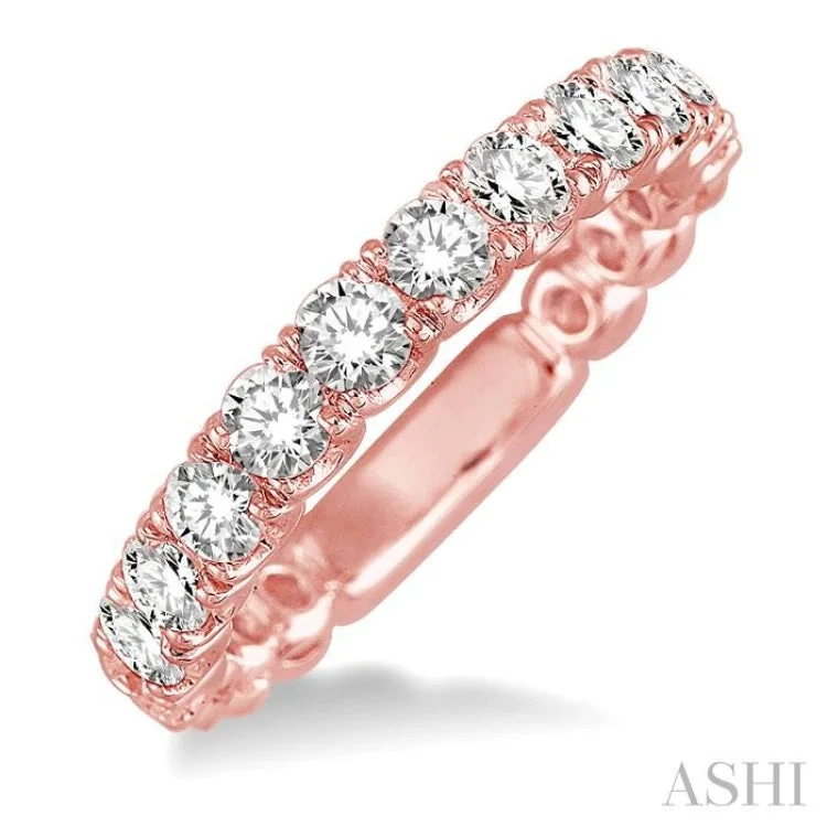 Custom Heart Shaped Promise Rings-3/4 ctw Round Cut Diamond Wedding Band in 14K Rose Gold