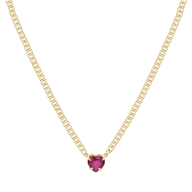 Vintage Necklaces-Ruby Heart Cuban Chain Necklace