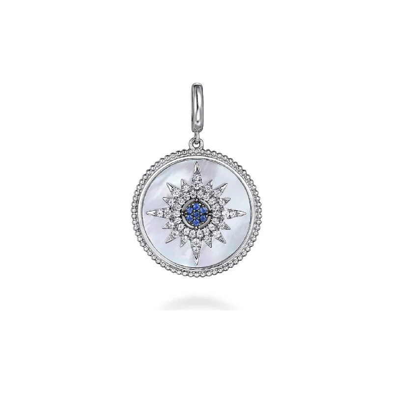 Personalized Necklaces-Gabriel Silver Starburst Blue Sapphire and White Sapphire Bujukan Medallion Pendant