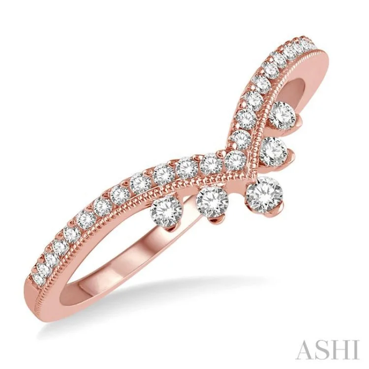 Matching Promise Rings Sets-1/4 ctw Chevron Shank Round Cut Diamond Band in 14K Rose Gold