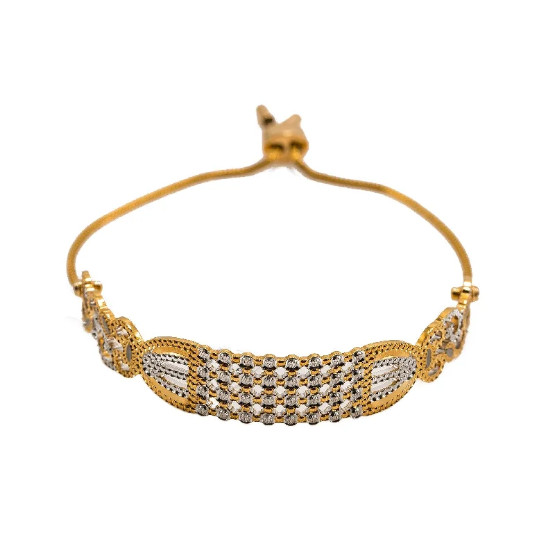 Classic Bracelets for Men-22K Multi Tone Gold Bracelet W/ Open Cut Industrial Design & Drawstring Closure