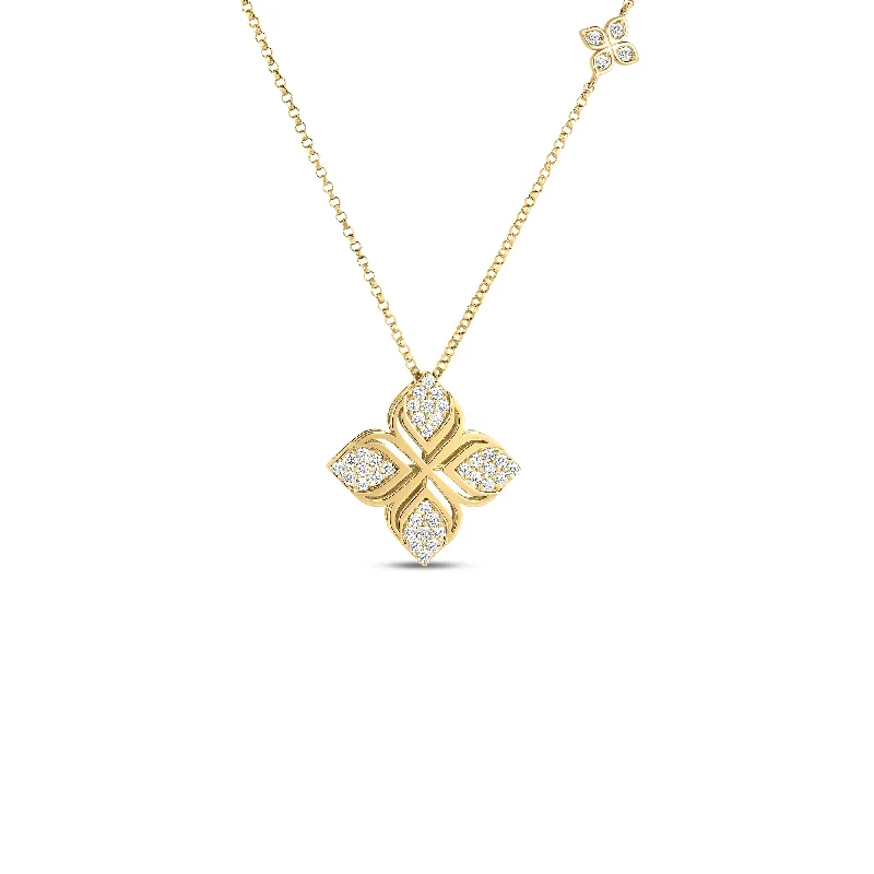 Custom Text Necklaces-Roberto Coin 18K Yellow Gold Arabesque Diamond Flower Necklace