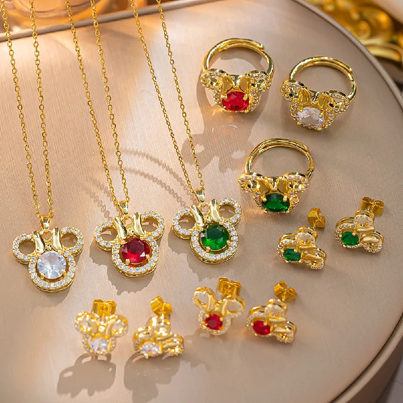 524 Gold White Zircon Mickey Set