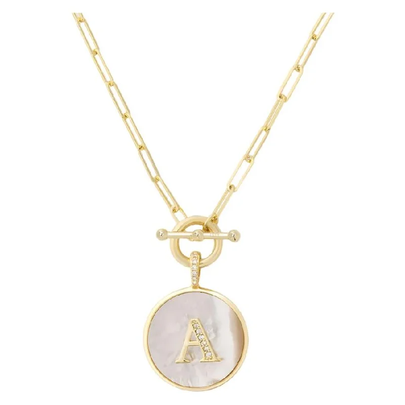 Real Gold Necklaces-Love Letters Initial Medallion Toggle Necklace