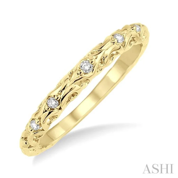 Engagement Rings with Custom Birthstones-1/20 ctw Round Cut Diamond Wedding Band in 14K Yellow Gold