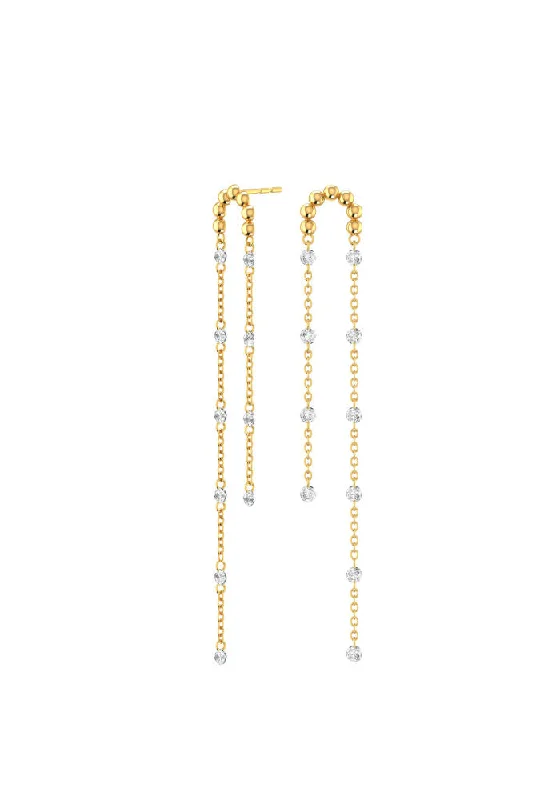 Silver and Gold Hoop Earrings-Double Cascade Nude 18K Gold Earrings w. Lab-Grown Diamonds