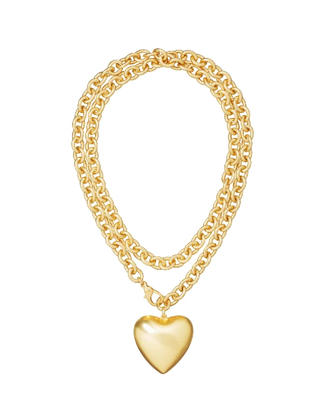 Artistic Pendant Necklaces-The Puffy Heart Necklace in Gold