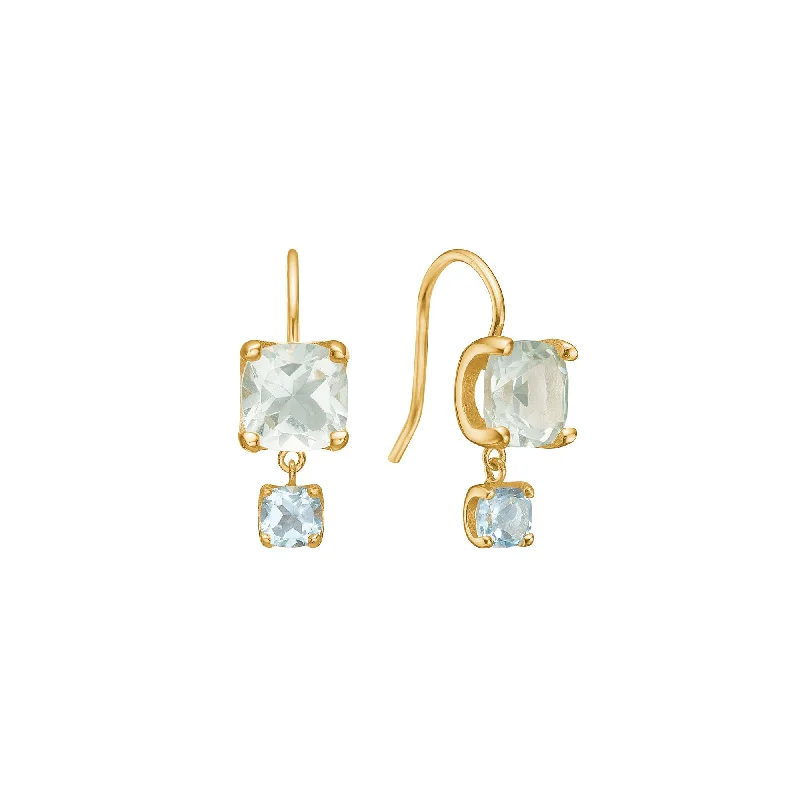 Simple Hoop Earrings for Women-Reef 18K Gold Plated Earrings w. Prasiolite & Topaz