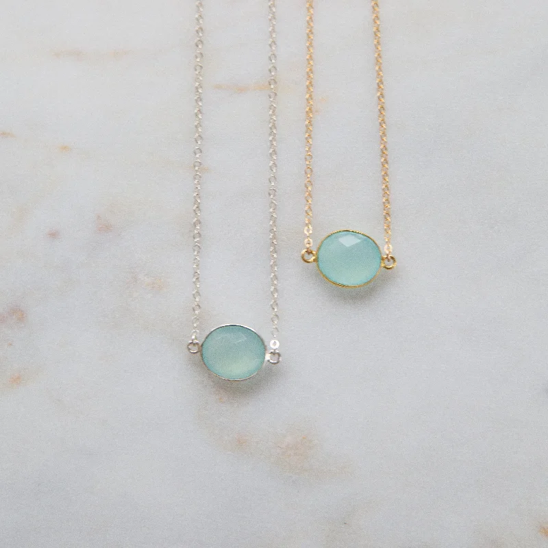 Statement Necklace Set-Seafoam Bezel Necklace