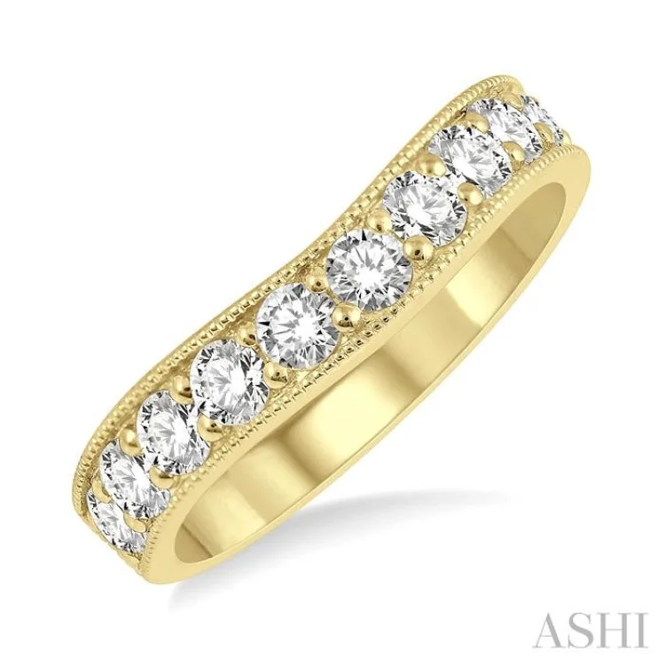 Classic Gold Wedding Rings-1.00 ctw Arched Round Cut Diamond Wedding Band in 14K Yellow Gold