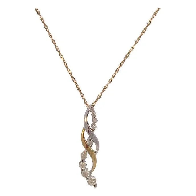 Boho Chic Necklaces-Estate 10K Two Tone Graduated Diamond Pendant Necklace