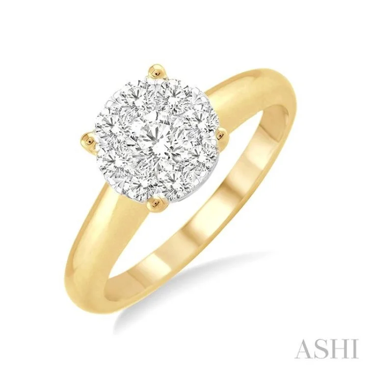 Vintage Engagement Rings with Colored Diamonds-1/4 ctw Lovebright Round Cut Diamond Ring in 14K Yellow and White Gold