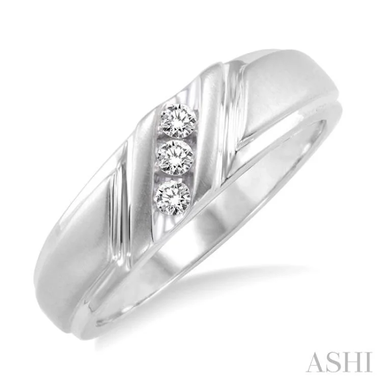 Custom Wedding Bands with Engraving-1/8 ctw Round Cut Diamond Men's Ring in 10K White Gold