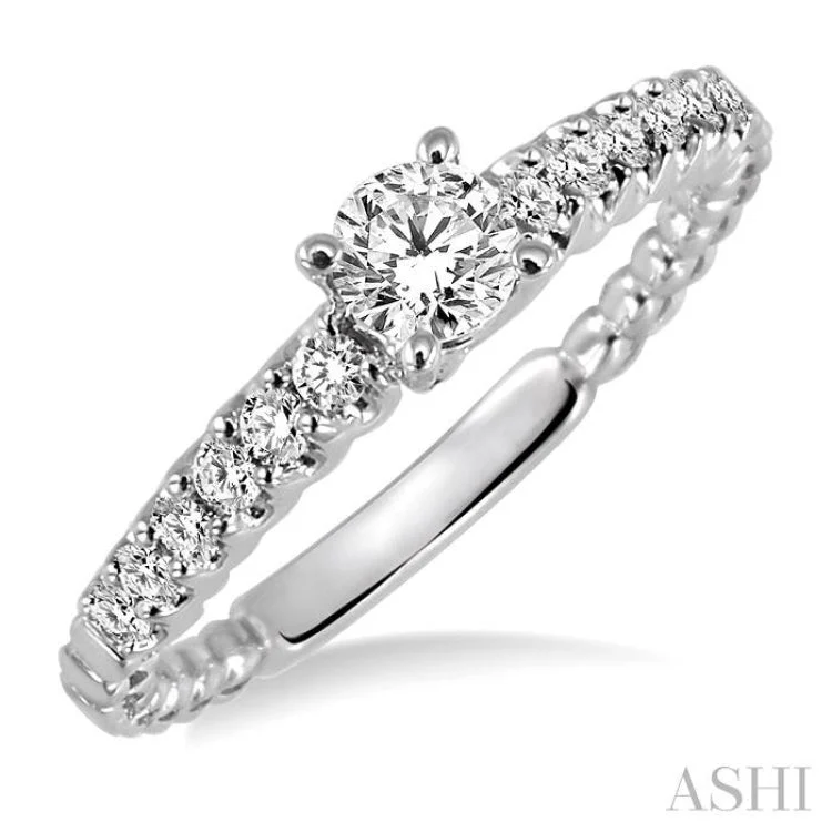 Designer Engagement Bands-1/4 Ctw Round Cut Diamond Semi-Mount Engagement Ring in 14K White Gold