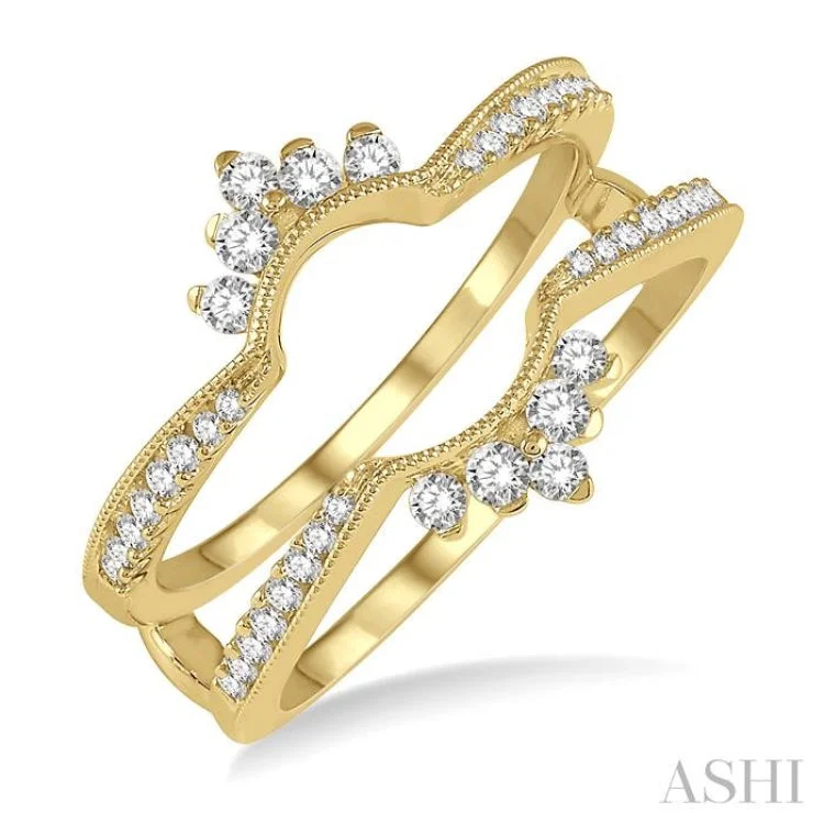 Custom Diamond Promise Rings-1/3 ctw Curved Center Round Cut Diamond Insert Ring in 14K Yellow Gold