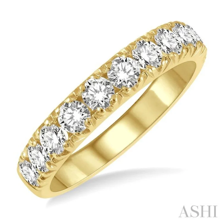 Affordable Vintage Engagement Rings-1.00 ctw 11 Stone Round Cut Diamond Wedding Band in 14K Yellow Gold