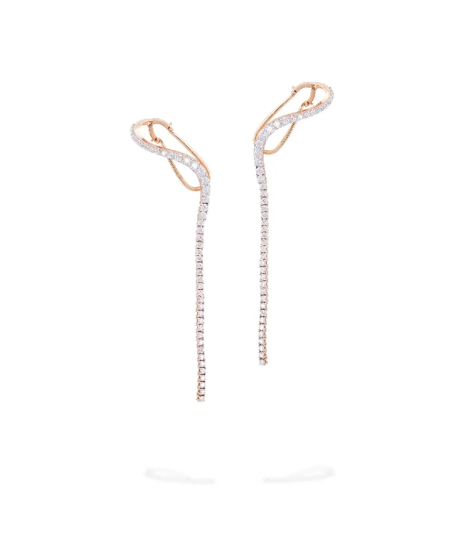 Handcrafted Drop Gemstone Earrings-Aurora Hanging 18K Rosegold Earring w. Diamonds