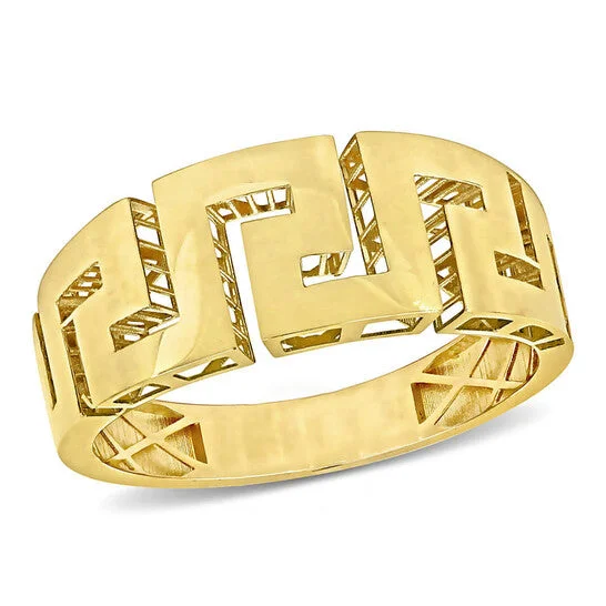 Unique Wedding Ring Sets-Original Amour Men's Greek Key Design Ring in 14k Yellow Gold