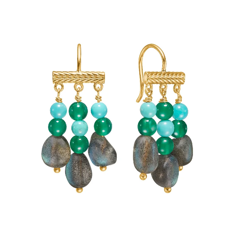 Unique Drop Earrings-Mirage 18K Gold Plated Earrings w. Mixed Colored Stones