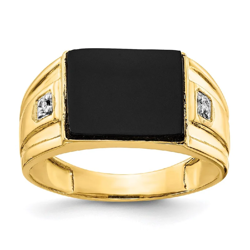 Customizable Engagement Rings for Men-10K Yellow Gold Men's Real Diamond and Black Onyx Signet Ring