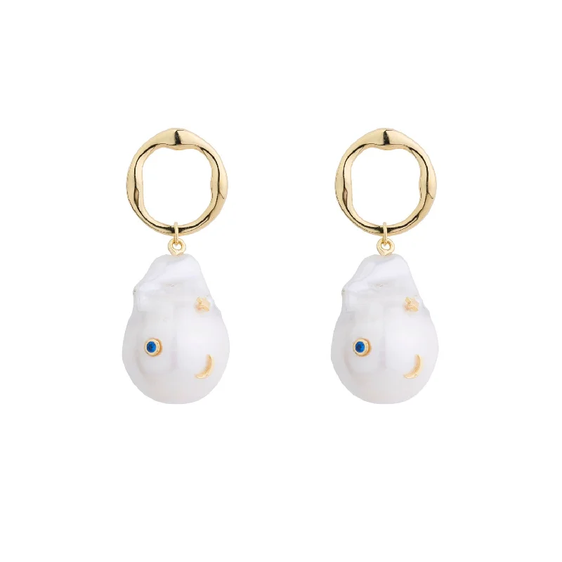 Elegant Gemstone Earrings for Women-Galaxy Gold Plated Earrings w. Pearls